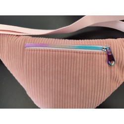 Sac banane velours rose et imprimé fleuri fond prune