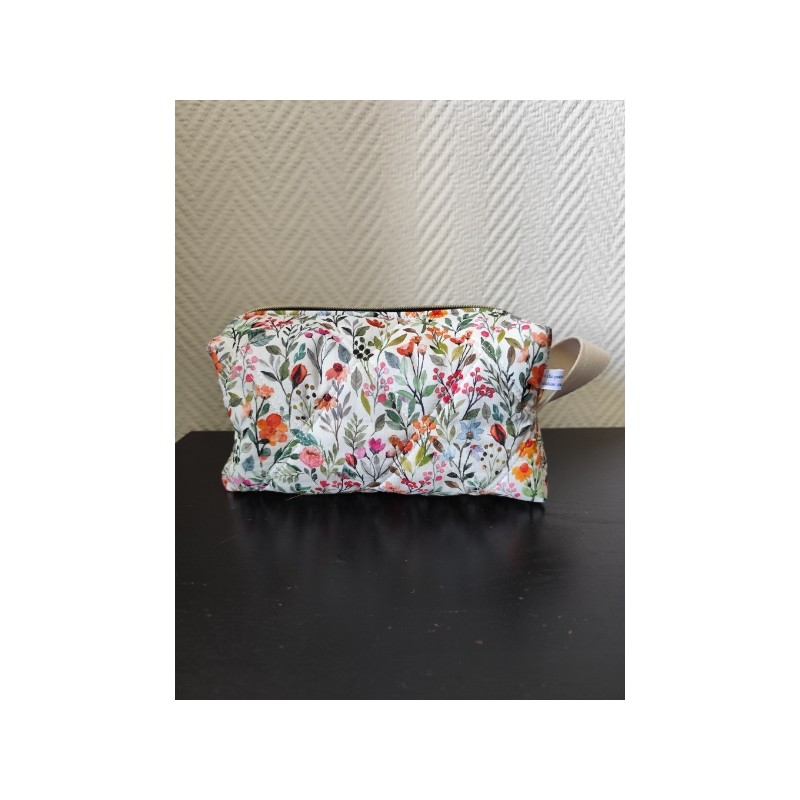 Trousse de toilette en matelassé fleuri printanier avec poignée