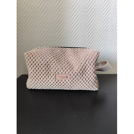 Trousse de toilette en velours à relief rose pâle avec poignée