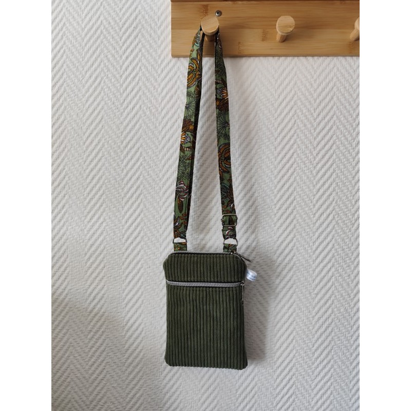 Pochette téléphone velours kaki