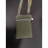 Pochette téléphone velours kaki