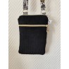 Pochette téléphone velours noir et imprimé feuilles noir et blanc