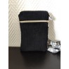 Pochette téléphone velours noir et imprimé feuilles noir et blanc