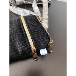 Pochette téléphone velours noir et imprimé feuilles noir et blanc