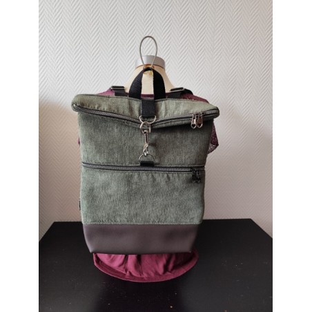 Sac à dos velours kaki artisanal
