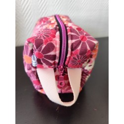 Trousse de toilette en velours matelassé fleuri rose avec poignée