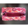 Trousse de toilette en velours matelassé fleuri rose avec poignée