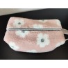 Trousse de toilette en tissu moumoute rose à fleurs avec poignée