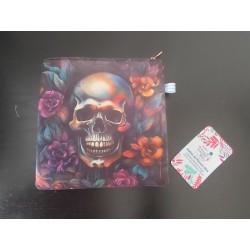 Pochette en velours imprimé crâne fleuri - 20x20 cm