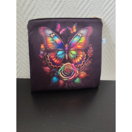 Pochette en velours imprimé papillon et rose multicolore - 20x20 cm
