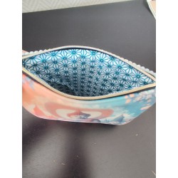 Pochette en velours imprimé esprit zen fond bleu et orange- 20x20 cm