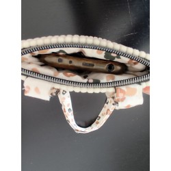 Pochette téléphone velours écru et imprimé léopard fond écru