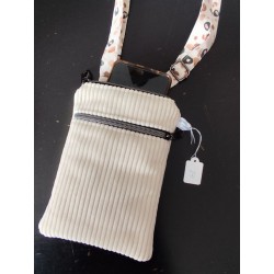 Pochette téléphone velours écru et imprimé léopard fond écru