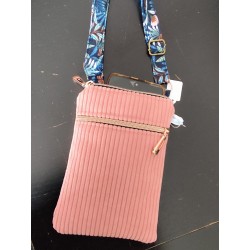 Pochette téléphone velours rose et imprimé jungle fond bleu