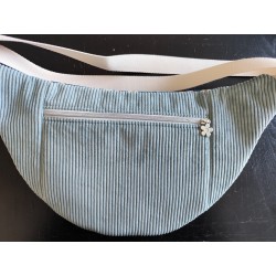 Sac banane xl velours bleu clair et imprimé fleuri japonisant fond bleu