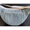 Sac banane xl velours bleu clair et imprimé fleuri japonisant fond bleu