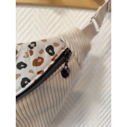 Sac banane xl velours écru et imprimé léopard fond écru