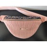 Sac banane velours rose et imprimé fleuri fond noir