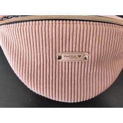 Sac banane velours rose et imprimé fleuri fond noir