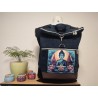 Sac à dos velours bleu marine imprimé bouddha