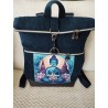 Sac à dos velours bleu marine imprimé bouddha