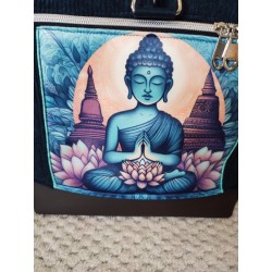 Sac à dos velours bleu marine imprimé bouddha