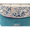 Sac banane xl velours bleu turquoise et imprimé fleuri bleu