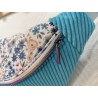 Sac banane xl velours bleu turquoise et imprimé fleuri bleu