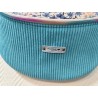 Sac banane xl velours bleu turquoise et imprimé fleuri bleu