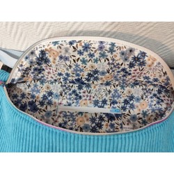 Sac banane xl velours bleu turquoise et imprimé fleuri bleu