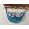 Sac banane xl velours bleu turquoise et imprimé fleuri bleu