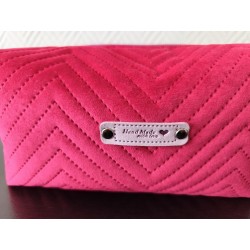 Trousse de toilette en velours matelassé tout doux rose fushia avec poignée