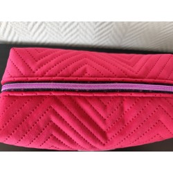 Trousse de toilette en velours matelassé tout doux rose fushia avec poignée