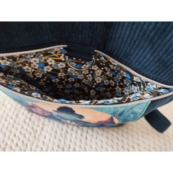 Sac à dos velours bleu marine imprimé bouddha