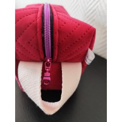 Trousse de toilette en velours matelassé tout doux rose fushia avec poignée
