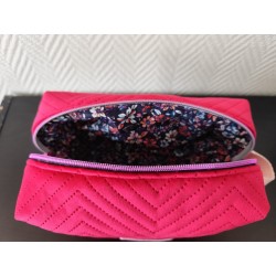Trousse de toilette en velours matelassé tout doux rose fushia avec poignée