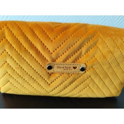 Trousse de toilette en velours matelassé jaune d'or tout doux  avec poignée