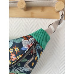 Sac banane xl imprimé tropical et velours vert prairie