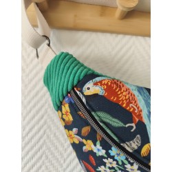 Sac banane xl imprimé tropical et velours vert prairie