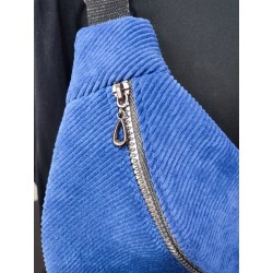 Sac banane xl velours bleu électrique et imprimé eventail bleu