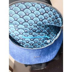 Sac banane xl velours bleu électrique et imprimé eventail bleu