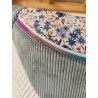 Sac banane xl velours bleu clair et imprimé fleuri bleu fond blanc