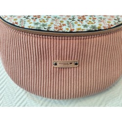 Sac banane xl velours rose et imprimé fleuri ocre