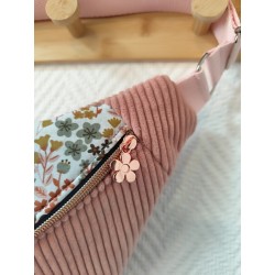 Sac banane xl velours rose et imprimé fleuri ocre