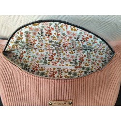 Sac banane xl velours rose et imprimé fleuri ocre