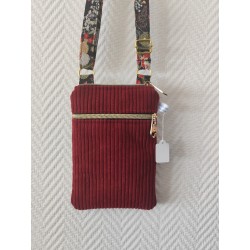 Pochette téléphone velours bordeaux et imprimé japonisant