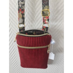 Pochette téléphone velours bordeaux et imprimé japonisant