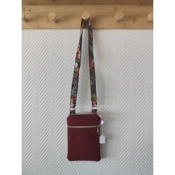 Pochette téléphone velours bordeaux et imprimé japonisant