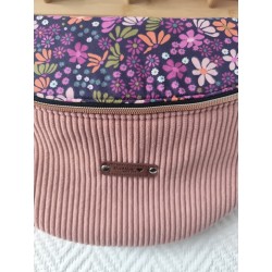 Sac banane xl velours rose et imprimé fleuri mauve