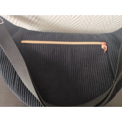 Sac banane xl velours noir et imprimé fleuri rose fond noir